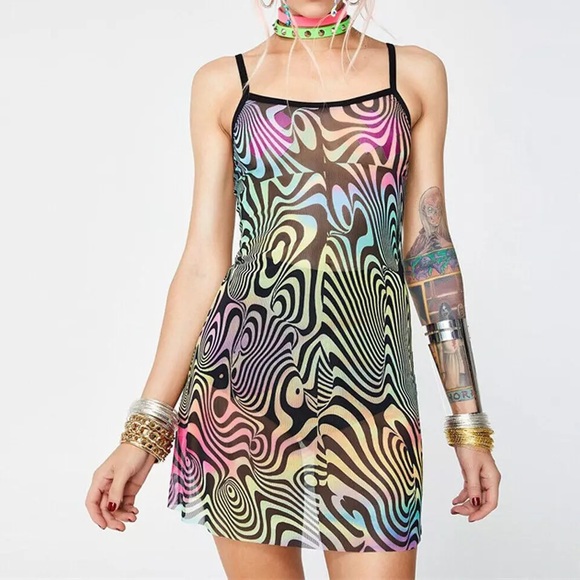 Trippy oil spill colorful mesh sheer dress - Picture 3 of 4